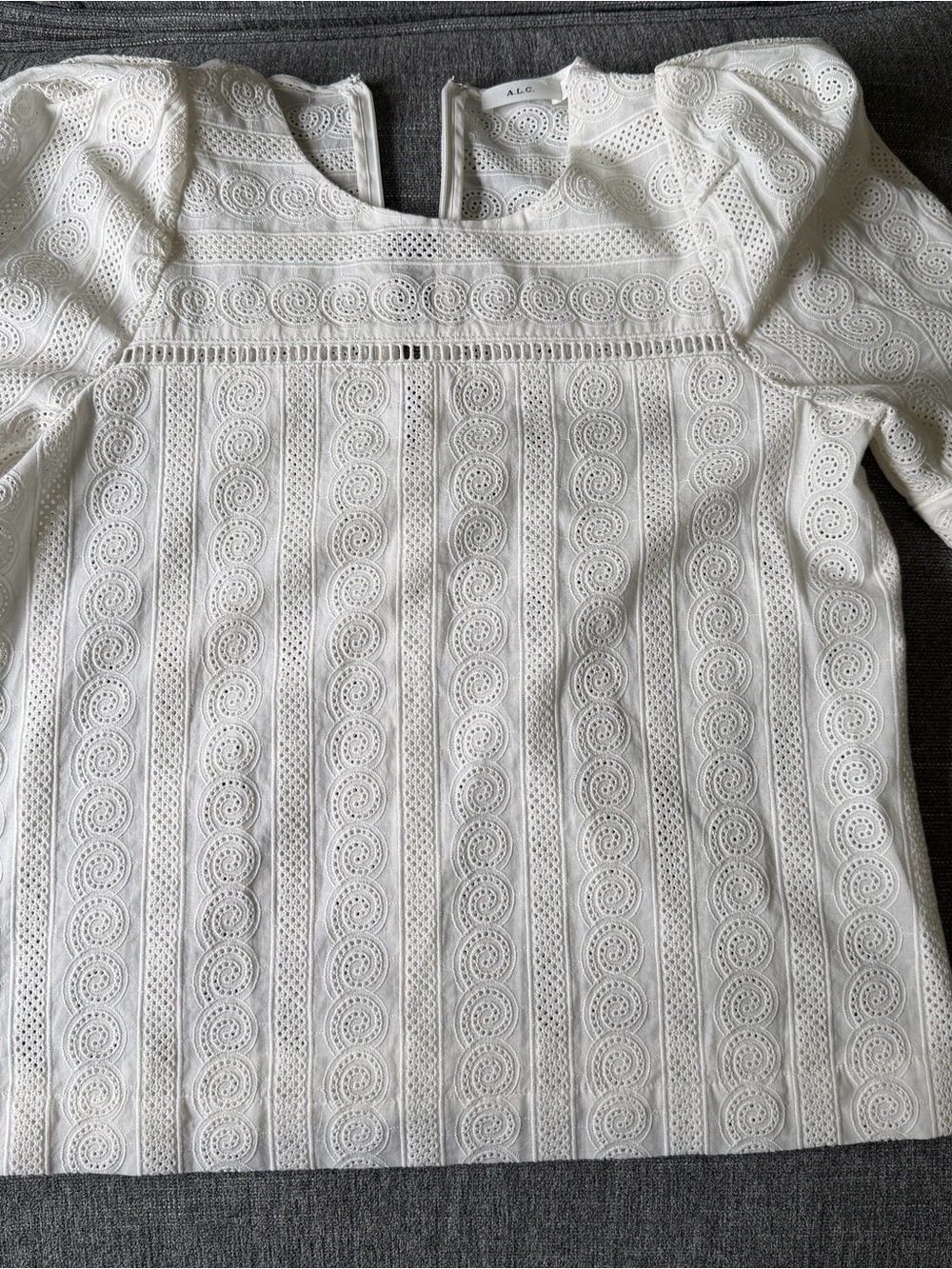 A.L.C. White Eyelet Lace Square-Neck Puff-Sleeve Blouse